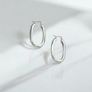 Classic Statement Oval Silver Hoops - Milan